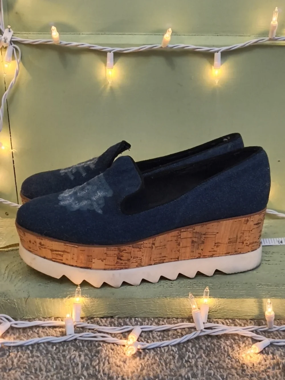 Women's Bamboo Distressed Denim Cork Platform Loafer 8